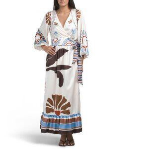 CIEBON Brown Multi Willow Engineered Maxi Wrap Dress